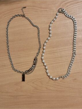 Silver and Pearl Mixed-Chain Necklaces